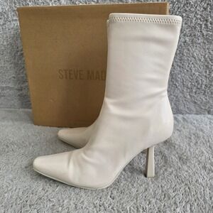 Steve Madden VAKAY Sock Ankle Boots Sculpted Heels Bone Ivory Mid Calf 8M NEW